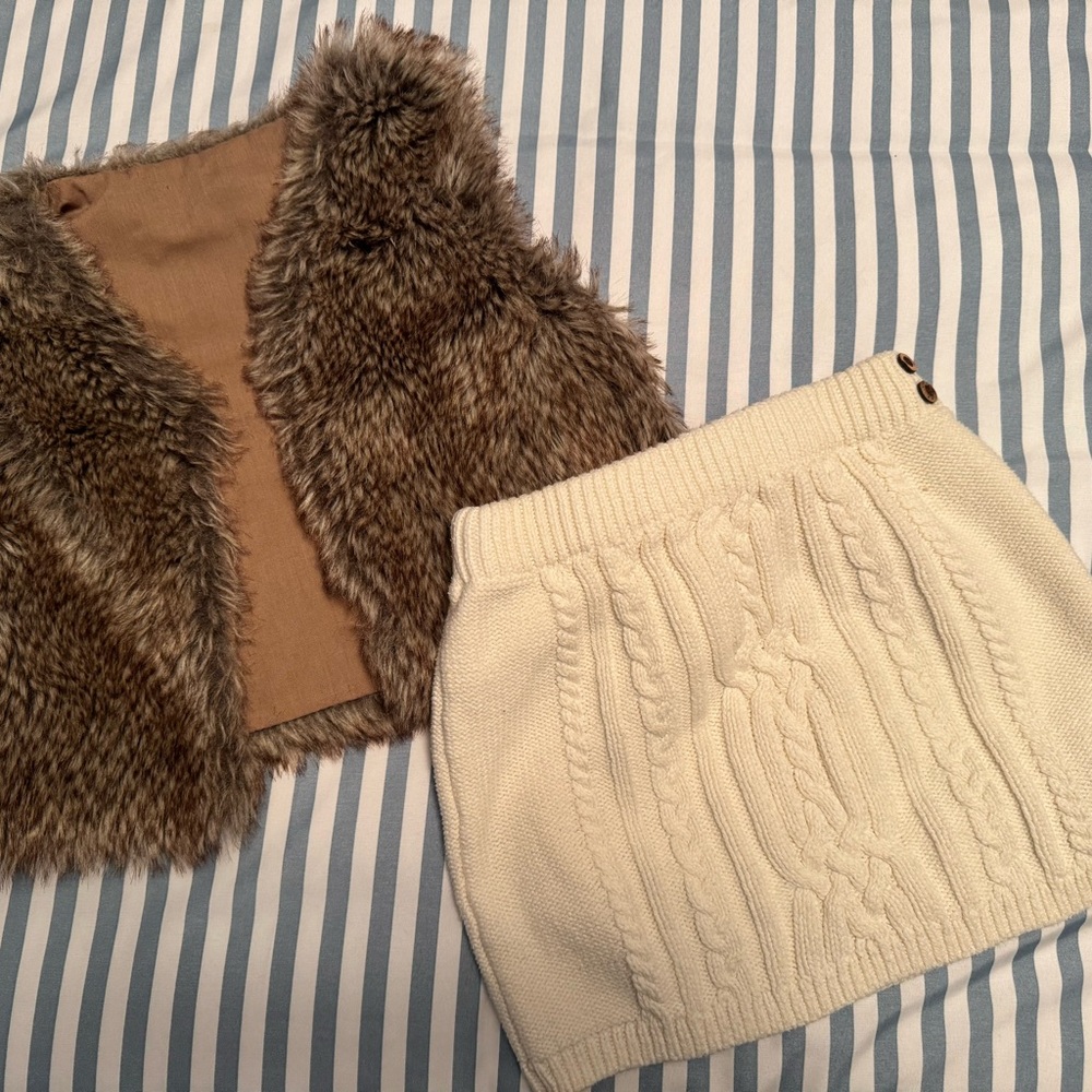 Faux Fur Vest and Knit Skirt Set